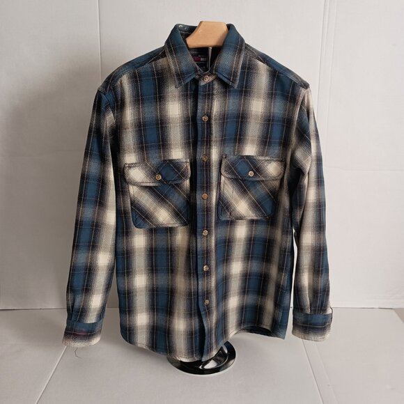 Five Brothers Heavy Weight Blue Black White Plaid Shacket Shirt Men’s Size M - Picture 15 of 16
